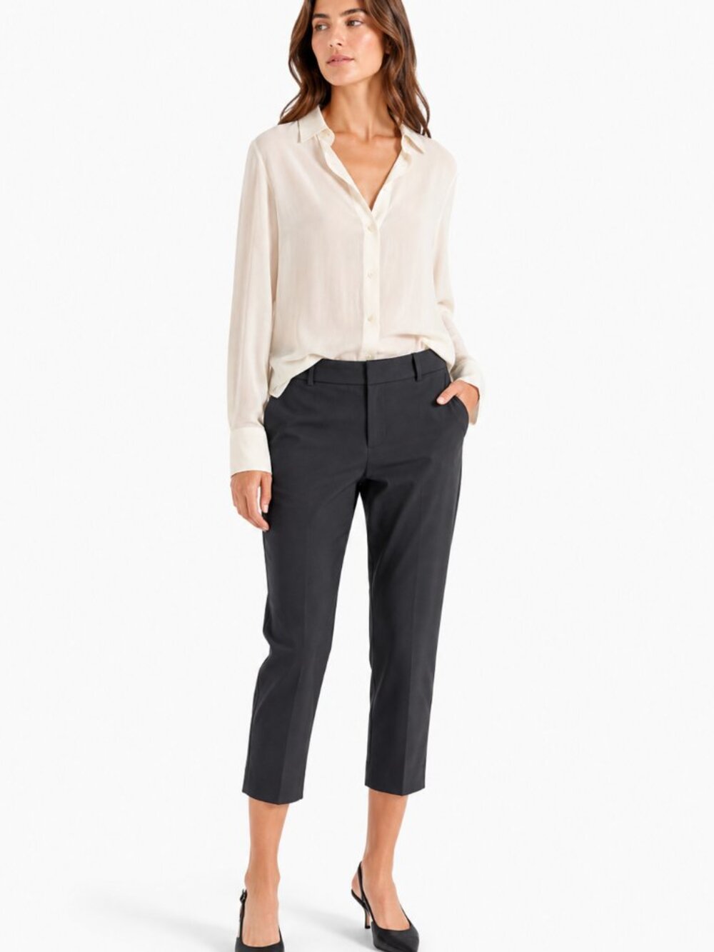 ARITZIA BABATON BLACK FINE ITALIAN FABRIC SLIM CROP FORMAL DRESS PANTS - 2